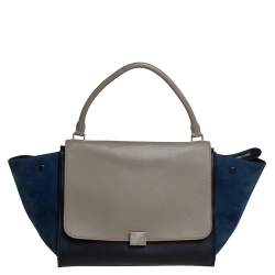 Pre Owned Celine Tricolor Leather and Suede Large Trapeze Top Handle Bag