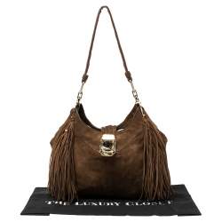 Pre Owned Celine Brown Suede and Leather Fringe Dimitri Shoulder Bag