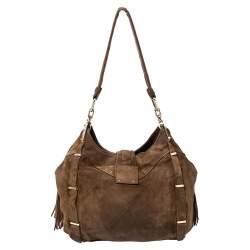 Pre Owned Celine Brown Suede and Leather Fringe Dimitri Shoulder Bag