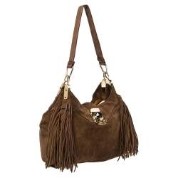 Pre Owned Celine Brown Suede and Leather Fringe Dimitri Shoulder Bag