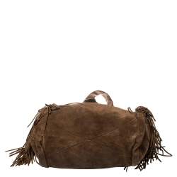 Pre Owned Celine Brown Suede and Leather Fringe Dimitri Shoulder Bag