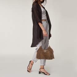 Pre Owned Celine Brown Suede and Leather Fringe Dimitri Shoulder Bag