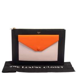 Pre Owned Celine Tri Color Leather Pocket Envelope Clutch