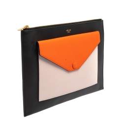 Pre Owned Celine Tri Color Leather Pocket Envelope Clutch