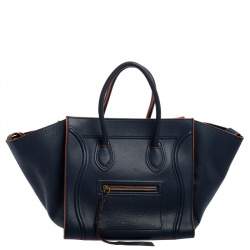 Pre Owned Celine Blue Leather Mini Phantom Luggage Tote
