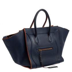 Pre Owned Celine Blue Leather Mini Phantom Luggage Tote