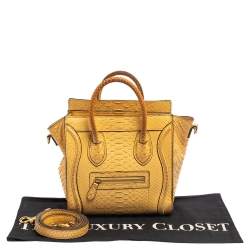 Pre Owned Celine Yellow Python Nano Luggage Tote