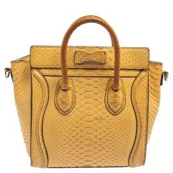 Pre Owned Celine Yellow Python Nano Luggage Tote