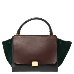 Pre Owned Celine Tri Color Leather and Suede Medium Trapeze Top Handle Bag