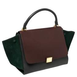Pre Owned Celine Tri Color Leather and Suede Medium Trapeze Top Handle Bag