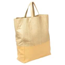 Pre Owned Celine Cream/Yellow Python and Leather Vertical Cabas Tote