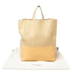 Pre Owned Celine Cream/Yellow Python and Leather Vertical Cabas Tote