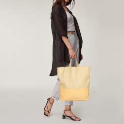 Pre Owned Celine Cream/Yellow Python and Leather Vertical Cabas Tote