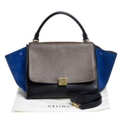 Pre Owned Celine Tricolor Leather and Suede Medium Trapeze Top Handle Bag