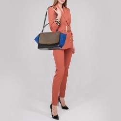 Pre Owned Celine Tricolor Leather and Suede Medium Trapeze Top Handle Bag