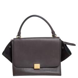 Pre Owned Celine Grey Leather and Suede Medium Trapeze Top Handle Bag