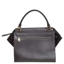 Pre Owned Celine Grey Leather and Suede Medium Trapeze Top Handle Bag