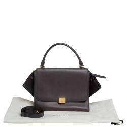Pre Owned Celine Grey Leather and Suede Medium Trapeze Top Handle Bag