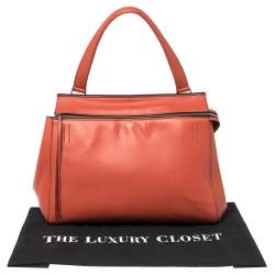 Pre Owned Celine Pastel Red Leather Medium Edge Top Handle Bag