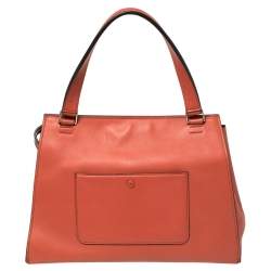 Pre Owned Celine Pastel Red Leather Medium Edge Top Handle Bag