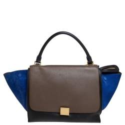 Pre Owned Celine Multicolor Leather and Suede Medium Trapeze Top Handle Bag