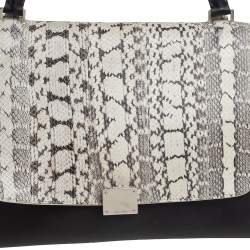 Pre Owned Celine Black Leather, Suede and Python Medium Trapeze Top Handle Bag