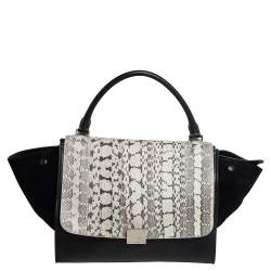 Pre Owned Celine Black Leather, Suede and Python Medium Trapeze Top Handle Bag