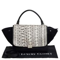 Pre Owned Celine Black Leather, Suede and Python Medium Trapeze Top Handle Bag