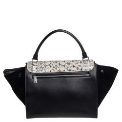 Pre Owned Celine Black Leather, Suede and Python Medium Trapeze Top Handle Bag