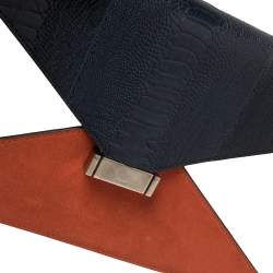 Pre Owned Celine Multicolor Ostrich Leg, Suede and Leather Diamond Clutch