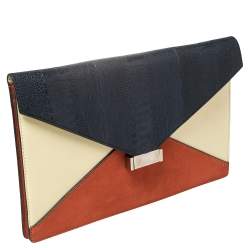 Pre Owned Celine Multicolor Ostrich Leg, Suede and Leather Diamond Clutch