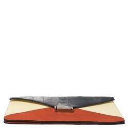 Pre Owned Celine Multicolor Ostrich Leg, Suede and Leather Diamond Clutch