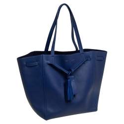 Pre Owned Celine Blue Leather Medium Tassel Phantom Cabas Tote