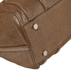 Pre Owned Celine Brown Glitter Leather Front Flap Satchel