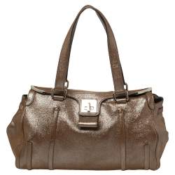 Pre Owned Celine Brown Glitter Leather Front Flap Satchel