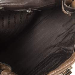 Pre Owned Celine Brown Glitter Leather Front Flap Satchel