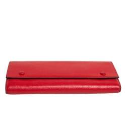 Pre Owned Celine Red Drummed Leather Multifunction Flap Wallet 