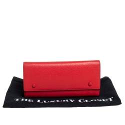 Pre Owned Celine Red Drummed Leather Multifunction Flap Wallet 