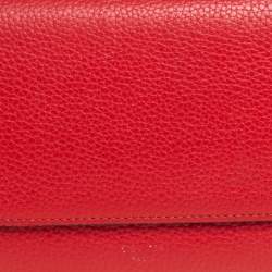 Pre Owned Celine Red Drummed Leather Multifunction Flap Wallet 