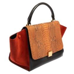 Pre Owned Celine Multicolor Python, Suede, and Leather Medium Trapeze Top Handle Bag