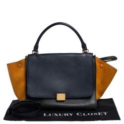 Pre Owned Celine Tri Color Leather and Suede Medium Trapeze Top Handle Bag