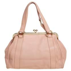Pre Owned Celine Pale Pink Leather 'Clandestine' Frame Satchel