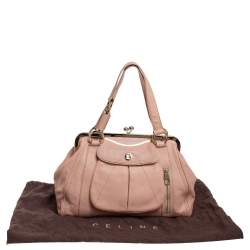 Pre Owned Celine Pale Pink Leather 'Clandestine' Frame Satchel