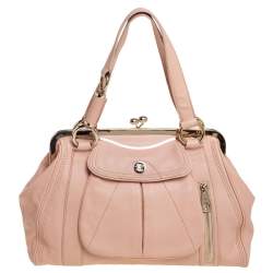 Pre Owned Celine Pale Pink Leather 'Clandestine' Frame Satchel