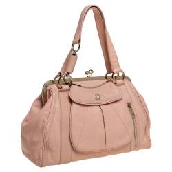 Pre Owned Celine Pale Pink Leather 'Clandestine' Frame Satchel