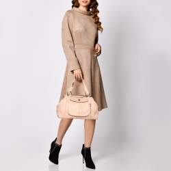 Pre Owned Celine Pale Pink Leather 'Clandestine' Frame Satchel