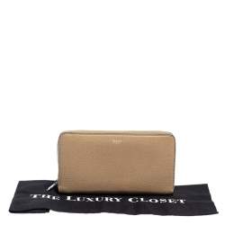 Pre Owned Celine Beige Leather Zip Around Wallet