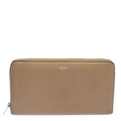 Pre Owned Celine Beige Leather Zip Around Wallet