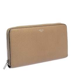 Pre Owned Celine Beige Leather Zip Around Wallet