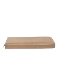 Pre Owned Celine Beige Leather Zip Around Wallet